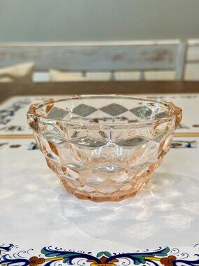 vintage pink depression Jeannette Glass Cube (or Cubist) pattern bowl